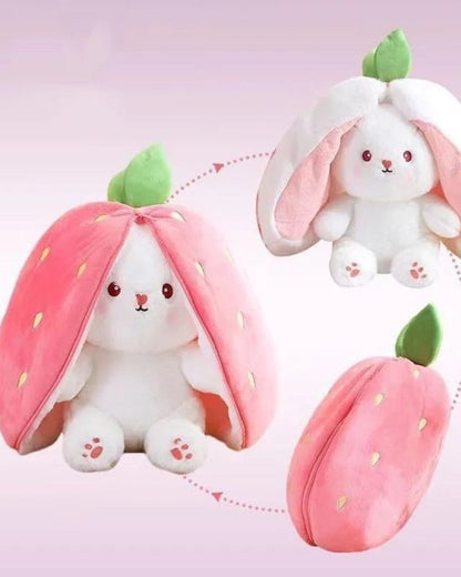 Strawberry Bunny Soft Toy with Zipper – 30cm | Pink & White Plush Rabbit by SoftyHeaven™