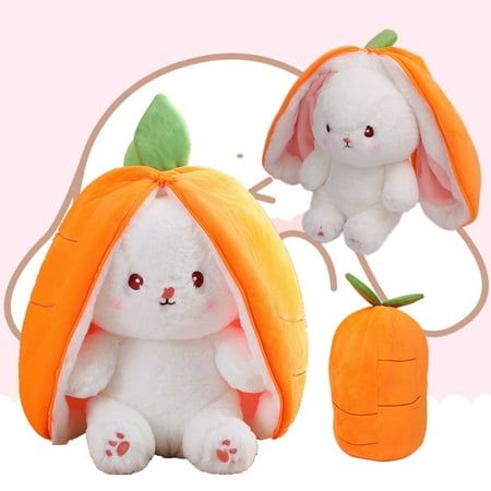 Reversible Carrot Bunny Plush Toy – 2-in-1 Soft Plushie & Pillow for Kids